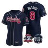 Superb Atlanta Braves #8 Eddie Rosario Men's Nike 150th Anniversary 2021 World Series Authentic MLB Jersey   Navy