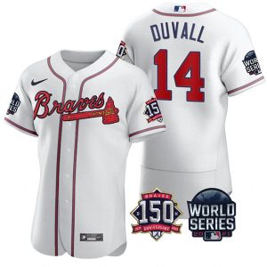 Amazing Atlanta Braves #14 Adam Duvall Men's Nike 150th Anniversary 2021 World Series Authentic MLB Jersey   White