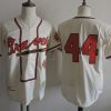 Premium Mitchell And Ness 1957 Braves #44 Hank Aaron Cream Throwback Stitched MLB Jersey