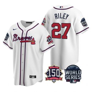 Outstanding Atlanta Braves #27 Austin Riley Men's Nike 150th Anniversary 2021 World Series Game MLB Jersey   White