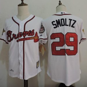 Premium Mitchell And Ness 1995 Braves #29 John Smoltz White Throwback Stitched MLB Jersey