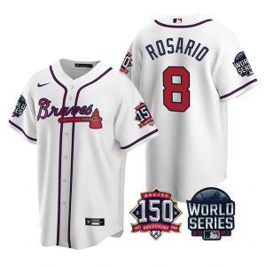 Delightful Atlanta Braves #8 Eddie Rosario Men's Nike 150th Anniversary 2021 World Series Game MLB Jersey   White