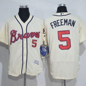 Delightful Braves #5 Freddie Freeman Cream Flexbase Authentic Collection Stitched MLB Jersey