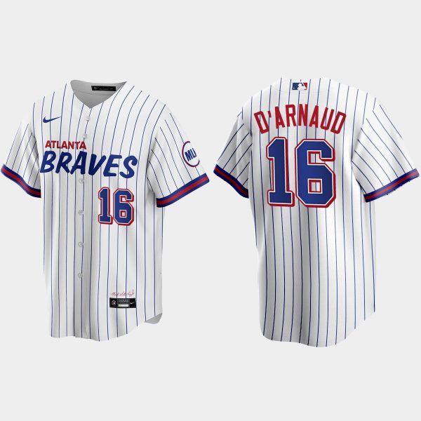 Superb Atlanta Braves #16 Travis D'Arnaud White Men's Nike 2021 City Connect Replica MLB Jersey