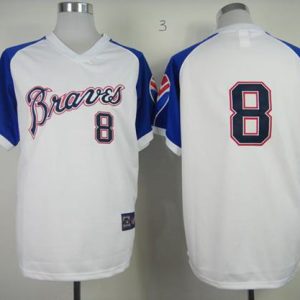 Exceptional Mitchell And Ness Braves #8 Bob Uecker White Throwback Stitched MLB Jersey