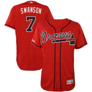 Amazing Braves #7 Dansby Swanson Red Flexbase Authentic Collection Stitched MLB Jersey