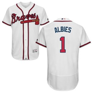 Superb Braves #1 Ozzie Albies White Flexbase Authentic Collection Stitched MLB Jersey