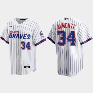 Amazing Atlanta Braves #34 Abraham Almonte White Men's Nike 2021 City Connect Replica MLB Jersey