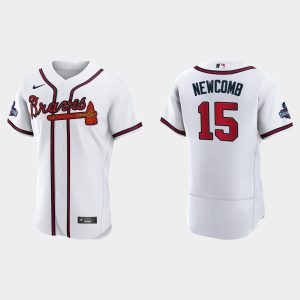 Delightful Atlanta Braves #15 Sean Newcomb Men's Nike 2021 World Series Champions Patch MLB Authentic Player Jersey   White