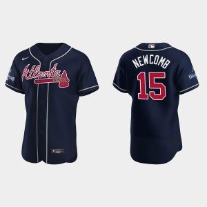 Delightful Atlanta Braves #15 Sean Newcomb Men's Nike 2021 World Series Champions Patch MLB Authentic Player Jersey   Navy