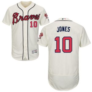 Fantastic Braves #10 Chipper Jones Cream Flexbase Authentic Collection Stitched MLB Jersey