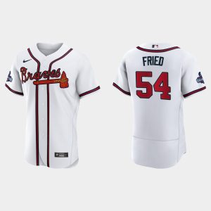 Delightful Atlanta Braves #54 Max Fried Men's Nike 2021 World Series Champions Patch MLB Authentic Player Jersey   White