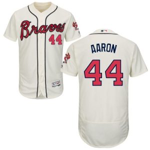 Outstanding Braves #44 Hank Aaron Cream Flexbase Authentic Collection Stitched MLB Jersey