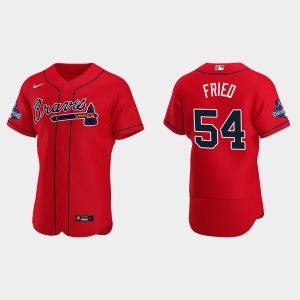 Premium Atlanta Braves #54 Max Fried Men's Nike 2021 World Series Champions Patch MLB Authentic Player Jersey   Red