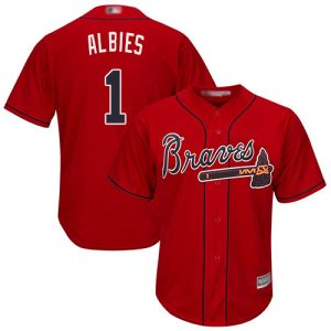Stunning Braves #1 Ozzie Albies Red New Cool Base Stitched MLB Jersey