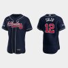 Superb Atlanta Braves #12 Jorge Soler Men's Nike 2021 World Series Champions Patch MLB Authentic Player Jersey   Navy