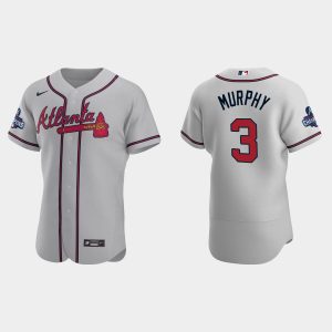 Fantastic Atlanta Braves #3 Dale Murphy Men's Nike 2021 World Series Champions Patch MLB Authentic Player Jersey   Gray