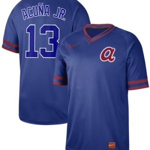 Stunning Nike Braves #13 Ronald Acuna Jr. Royal Authentic Cooperstown Collection Stitched MLB Jersey