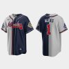 Amazing Atlanta Braves #1 Ozzie Albies Men's Nike 2021 World Series Champions 1995 Throwback Split Gray Navy MLB Stitched Jersey