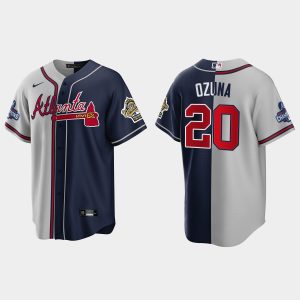 Outstanding Atlanta Braves #20 Marcell Ozuna Men's Nike 2021 World Series Champions 1995 Throwback Split Gray Navy MLB Stitched Jersey