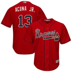 Outstanding Braves #13 Ronald Acuna Jr. Red New Cool Base Stitched MLB Jersey