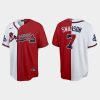 Premium Atlanta Braves #7 Dansby Swanson Men's Nike 2021 World Series Champions Split Red White MLB Stitched Jersey
