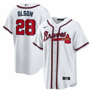 Exceptional Atlanta Braves #28 Matt Olson Men's Nike White Home Official MLB Player Jersey