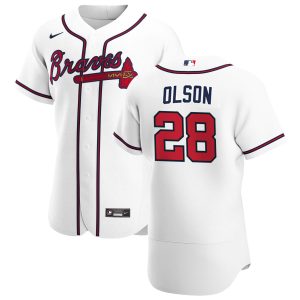 Amazing Atlanta Braves #28 Matt Olson Men's Nike White Home 2020 Authentic Player MLB Jersey