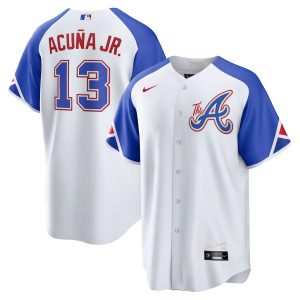 Amazing Atlanta Braves #13 Ronald Acuna 2023 City Connect Men's Nike Atlanta Jersey   White