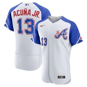 Amazing Atlanta Braves #13 Ronald Acuna 2023 City Connect Men's Nike Authentic Jersey   White