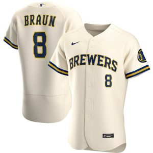 Stunning Milwaukee Brewers #8 Ryan Braun Men's Nike Cream Home 2020 Authentic Player MLB Jersey