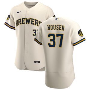 Delightful Milwaukee Brewers #37 Adrian Houser Men's Nike Cream Home 2020 Authentic Player MLB Jersey
