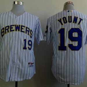 Delightful Brewers #19 Robin Yount White(Blue Strip) Stitched MLB Jersey