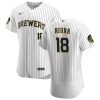 Outstanding Milwaukee Brewers #18 Keston Hiura Men's Nike White Home 2020 Authentic Player MLB Jersey