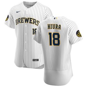 Outstanding Milwaukee Brewers #18 Keston Hiura Men's Nike White Home 2020 Authentic Player MLB Jersey