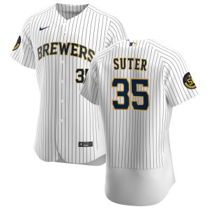 Outstanding Milwaukee Brewers #35 Brent Suter Men's Nike White Home 2020 Authentic Player MLB Jersey