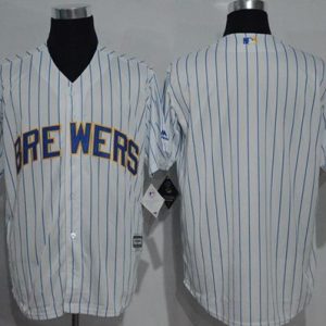 Exceptional Brewers Blank White(Blue Strip) New Cool Base Stitched MLB Jersey