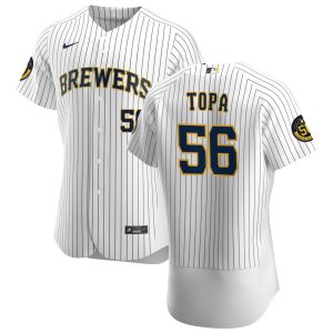 Impressive Milwaukee Brewers #56 Justin Topa Men's Nike White Home 2020 Authentic Player MLB Jersey