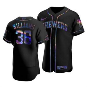 Exceptional Milwaukee Brewers #38 Devin Williams Men's Nike Iridescent Holographic Collection MLB Jersey   Black
