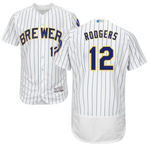 Delightful Brewers #12 Aaron Rodgers White Strip Flexbase Authentic Collection Stitched MLB Jersey