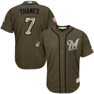 Amazing Brewers #7 Eric Thames Green Salute to Service Stitched MLB Jersey