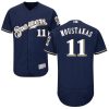 Delightful Brewers #11 Mike Moustakas Navy Blue Flexbase Authentic Collection Stitched MLB Jersey
