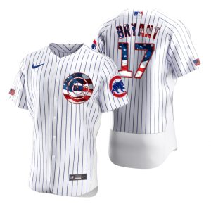 Premium Chicago Cubs #17 Kris Bryant Men's Nike White Fluttering USA Flag Limited Edition Authentic MLB Jersey