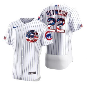 Outstanding Chicago Cubs #22 Jason Heyward Men's Nike White Fluttering USA Flag Limited Edition Authentic MLB Jersey