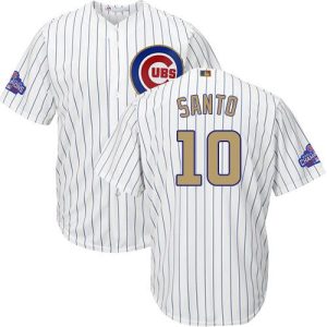 Amazing Cubs #10 Ron Santo White(Blue Strip) 2017 Gold Program Cool Base Stitched MLB Jersey