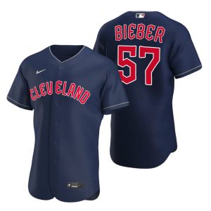 Exceptional Cleveland Guardians #57 Shane Bieber Navy Men's Nike 2022 Authentic Alternate MLB Jersey
