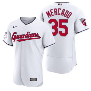 Delightful Cleveland Guardians #35 Oscar Mercado White Men's Nike 2022 Authentic Home MLB Jersey