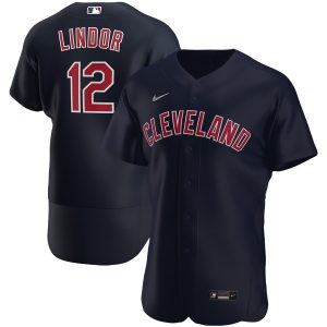 Exceptional Cleveland Guardians #12 Francisco Lindor Men's Nike Navy Alternate 2020 Authentic Player MLB Jersey