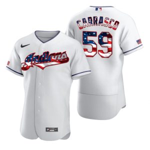 Exceptional Cleveland Guardians #59 Carlos Carrasco Men's Nike White Fluttering USA Flag Limited Edition Authentic MLB Jersey