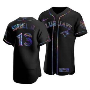 Exceptional Toronto Blue Jays #13 Lourdes Gurriel Jr. Men's Nike Iridescent Holographic Collection MLB Jersey   Black